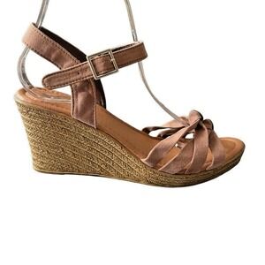 M&S Collection Shoes Wedge Sandals Women's Size‎ 9 Heel Woven Faux  Leather Tan